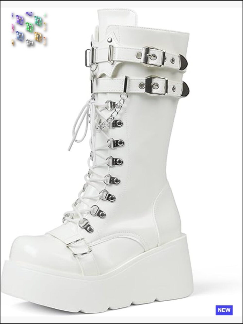 Chunky Platform Combat Boots Lace Up Mid Calf Gothic Punk Motorcycle Shoes